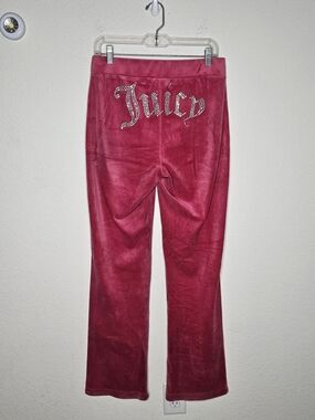 Juicy Couture Pink Velour Rhinestone Logo Bootcut Track Pants Women's Medium